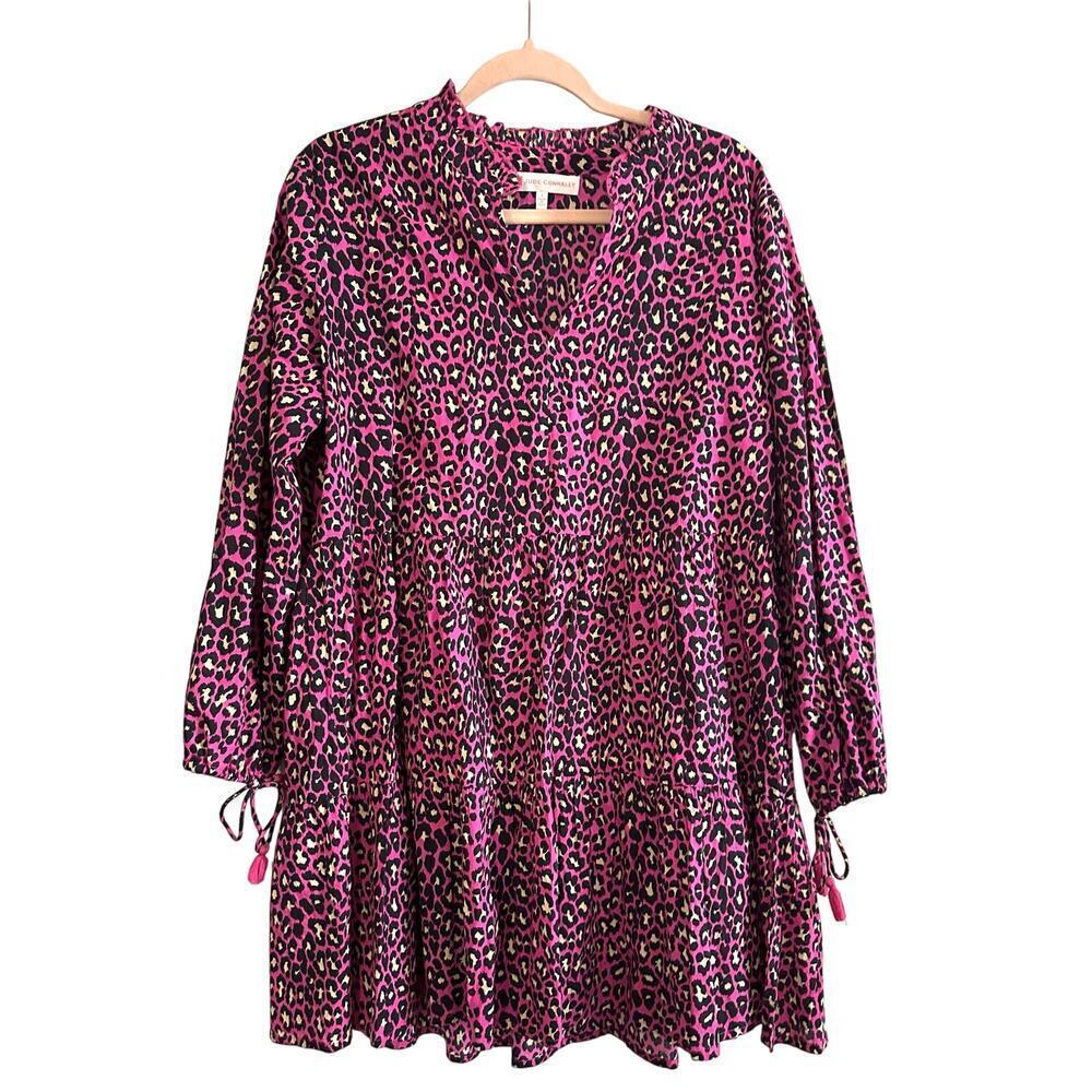 JUDE CONNALLY Monaco Mini Leopard Print Rosewood Hot Pink Babydoll Dress  - Sz L